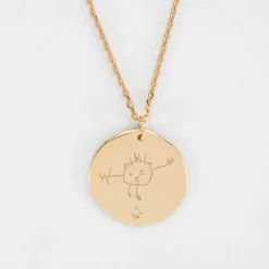 Pendentif personnalisé médaille scintillante gravée plaqué or 20 mm