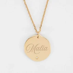 Pendentif personnalisé médaille scintillante gravée plaqué or 20 mm