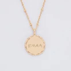 Pendentif personnalisé médaille vintage dentelée gravée plaqué or 17 mm