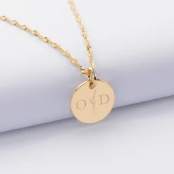 Pendentif personnalisé médaille gravée plaqué or 15 mm - Edition spéciale mariage Initiales Florales