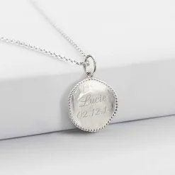 Pendentif personnalisé médaille gravée argent lettre initiale texturée 14 mm