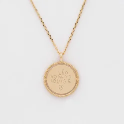 Pendentif personnalisé médaille réversible contour tressé Eternelle gravée plaqué or 18 mm - HappyBulle x Capucine
