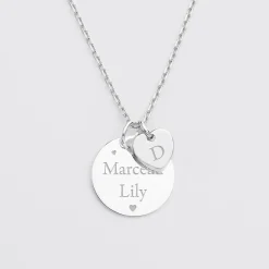 Pendentif personnalisé médaille gravée argent 19 mm et breloque coeur 10 mm