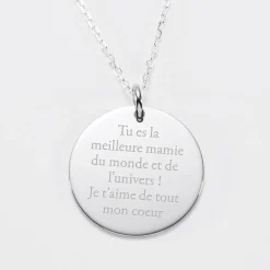 Pendentif personnalisé médaille gravée argent 27 mm - Edition spéciale Mamie
