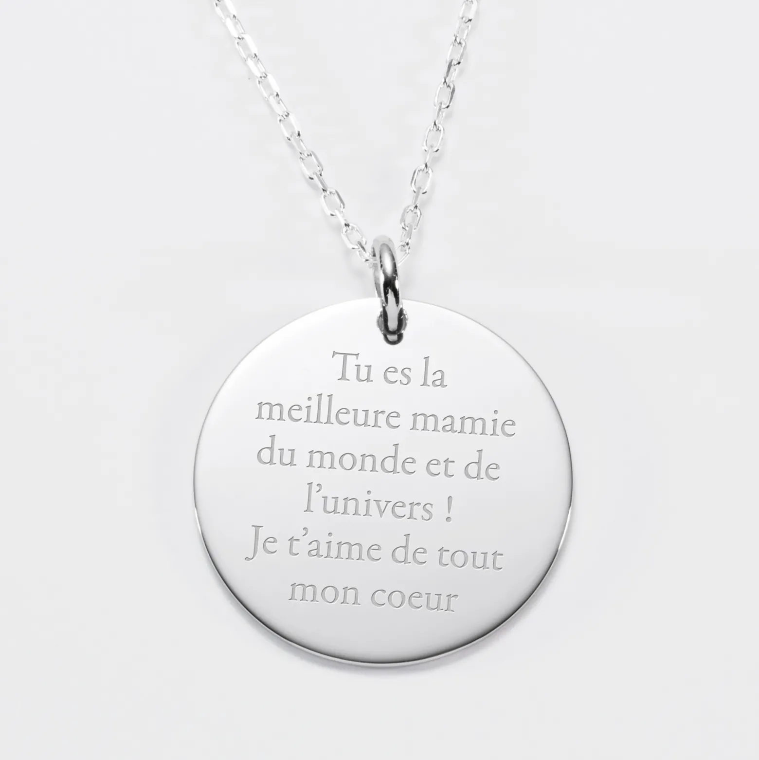 Pendentif personnalisé médaille gravée argent 27 mm - Edition spéciale Mamie