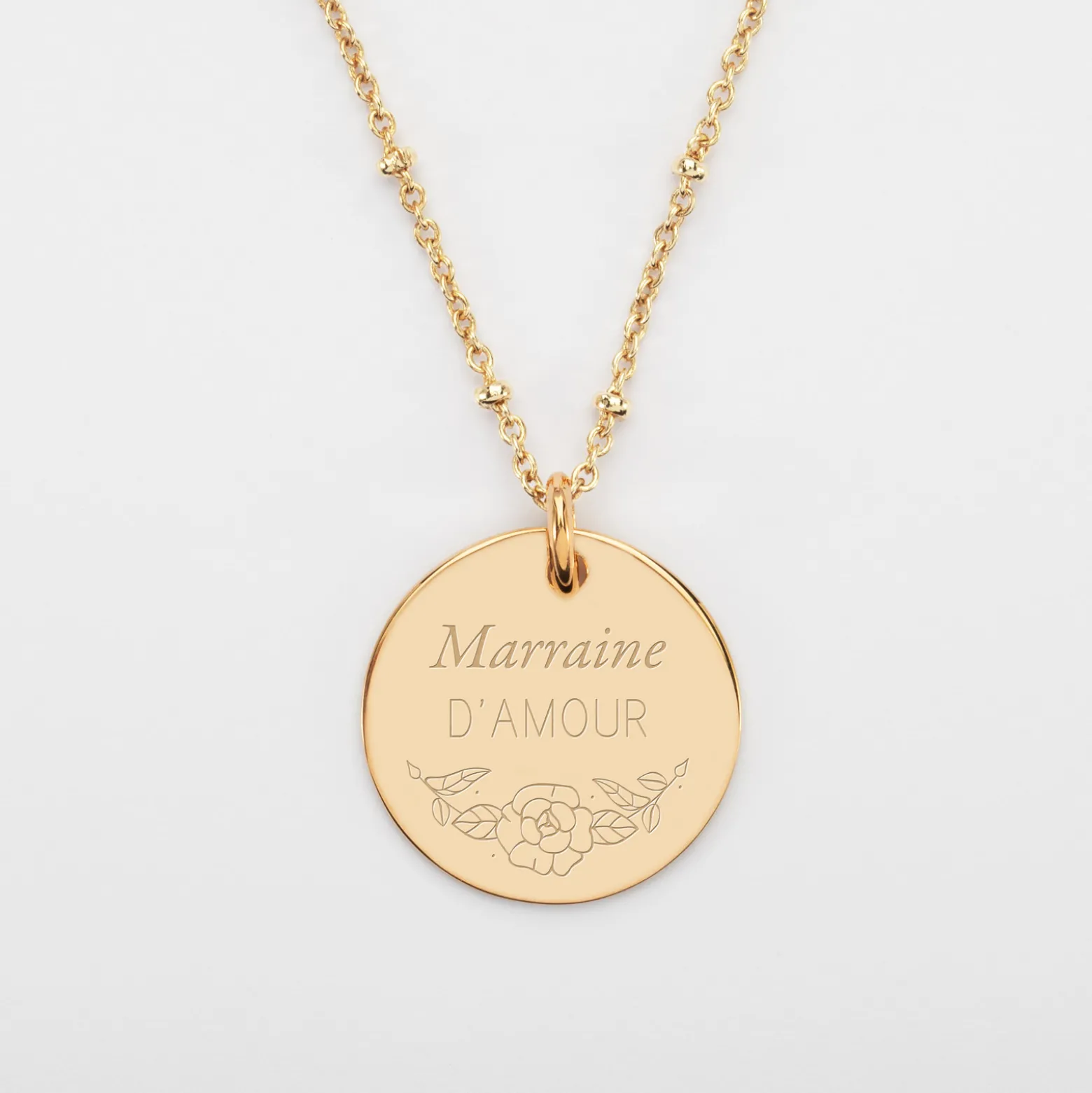 Pendentif personnalisé médaille gravée plaqué or 19 mm - Edition spéciale Ornement floral