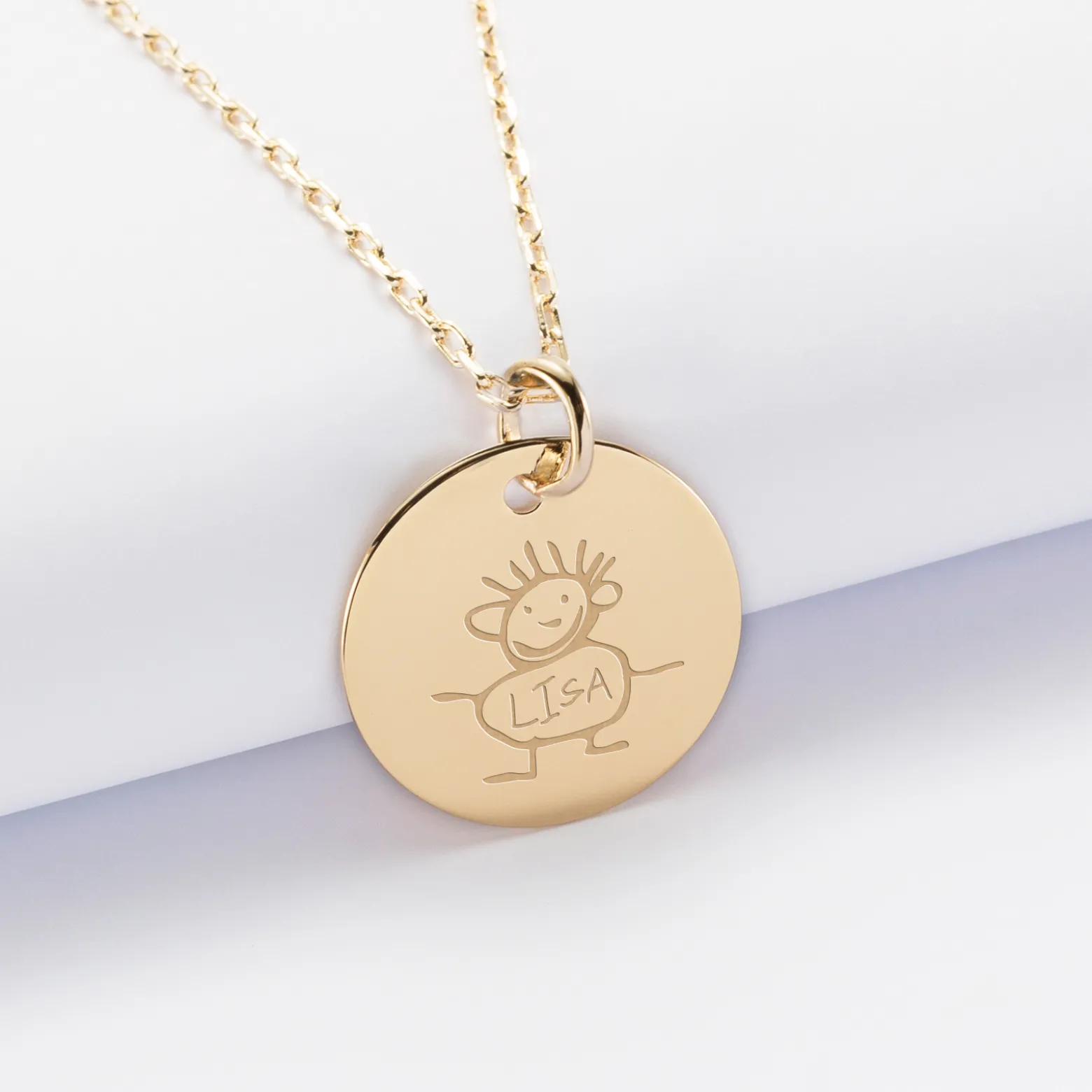 Pendentif personnalisé médaille gravée plaqué or 19 mm - Edition spéciale Ornement floral