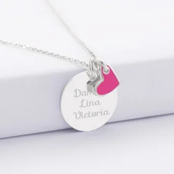 Pendentif personnalisé médaille gravée argent 19 mm et breloque coeur email 10 mm