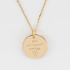 Pendentif personnalisé médaille soleil coeur bombé gravée plaqué or 19 mm