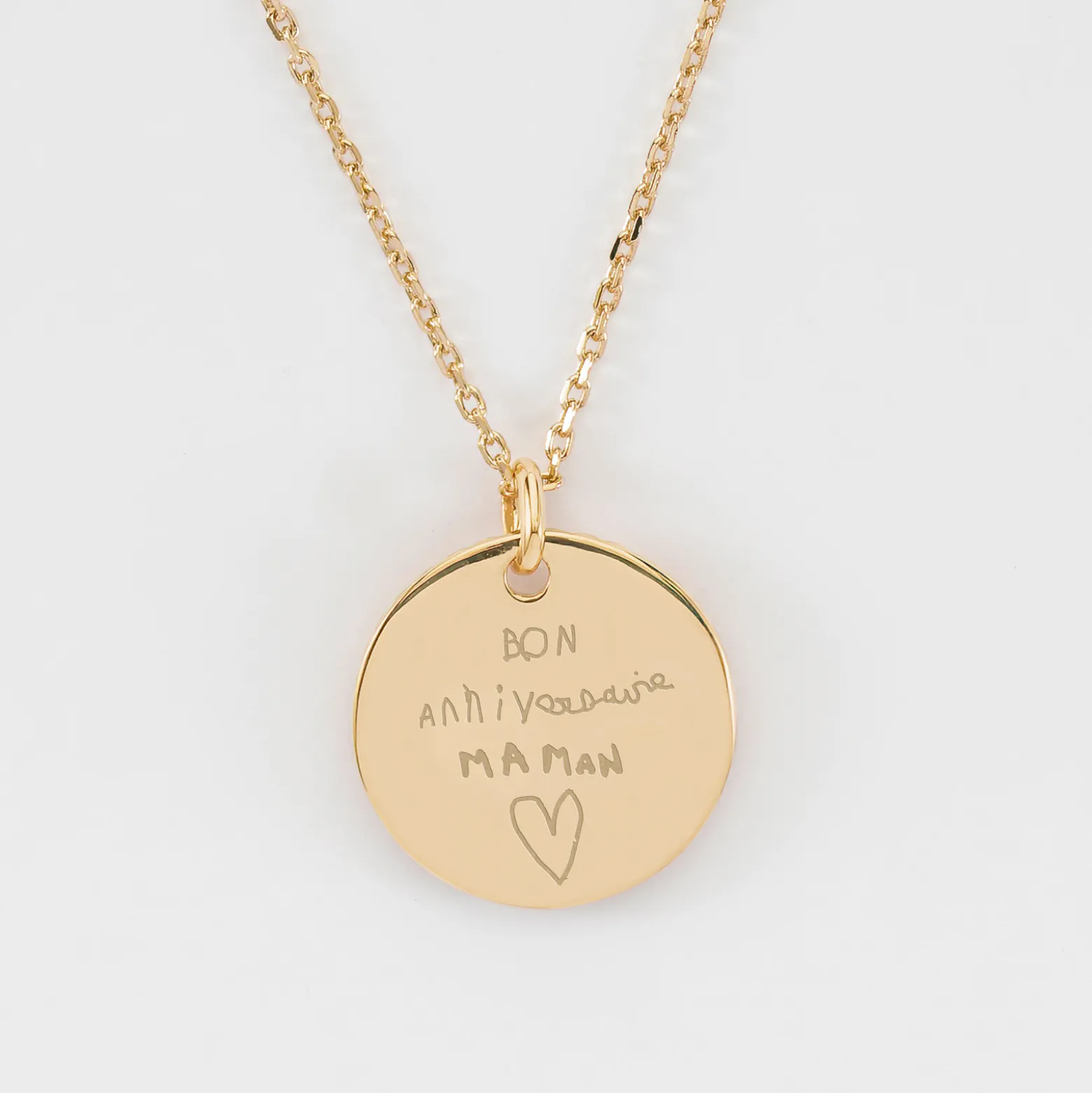 Pendentif personnalisé médaille soleil coeur bombé gravée plaqué or 19 mm
