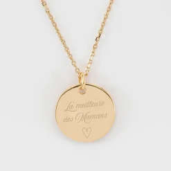 Pendentif personnalisé médaille soleil coeur bombé gravée plaqué or 19 mm