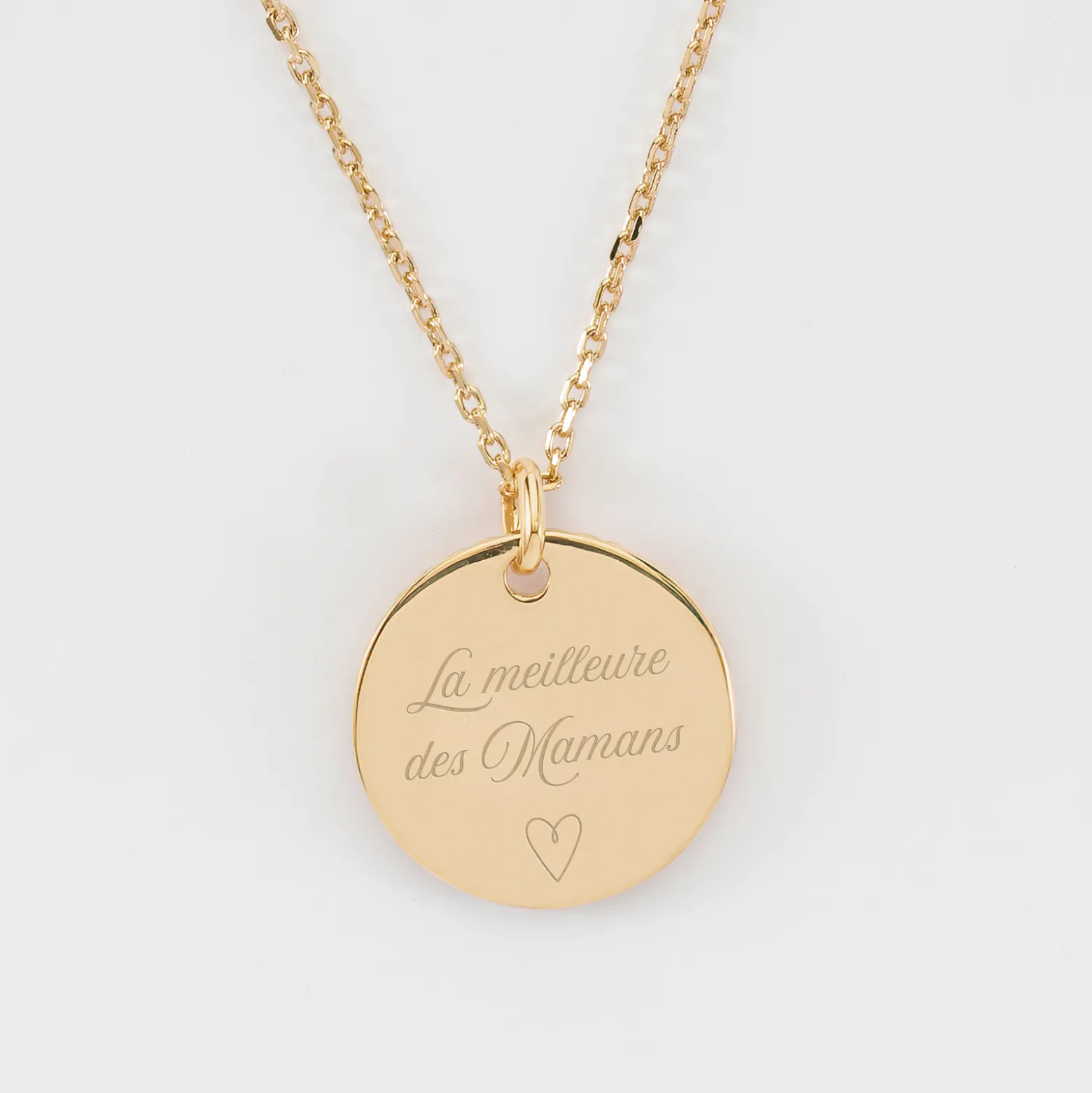 Pendentif personnalisé médaille soleil coeur bombé gravée plaqué or 19 mm