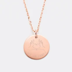 Pendentif personnalisé médaille gravée plaqué or rose 19 mm - Edition spéciale Love hand