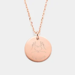 Pendentif personnalisé médaille gravée plaqué or rose 19 mm - Edition spéciale Love hand
