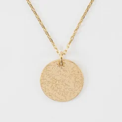 Pendentif personnalisé médaille martelée gravée plaqué or 19 mm