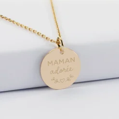 Pendentif personnalisé médaille martelée gravée plaqué or 19 mm