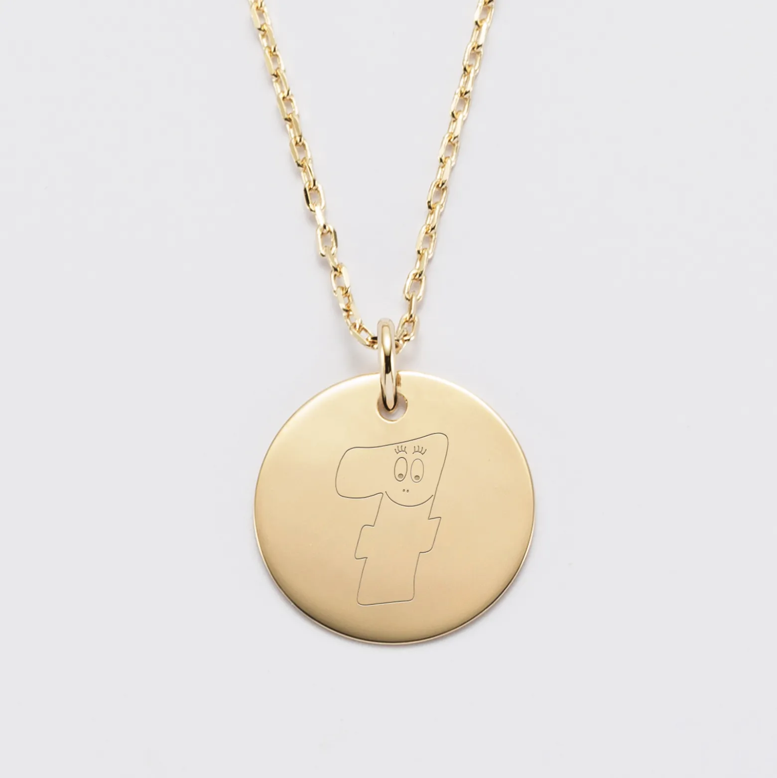 Pendentif personnalisé médaille gravée plaqué or 19 mm - HappyBulle x Barbapapa