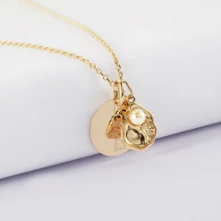 Pendentif personnalisé médaille gravée plaqué or 15 mm et breloque(s) summer - à composer