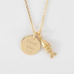Pendentif personnalisé médaille gravée plaqué or 15 mm et breloque(s) summer - à composer