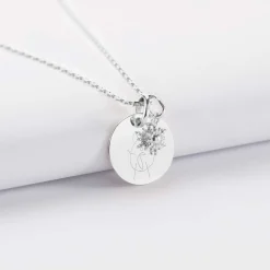 Pendentif personnalisé médaille gravée argent 15 mm et breloque étoile brillante 6 mm