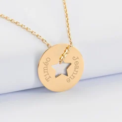 Pendentif personnalisé médaille gravée plaqué or cible étoile 21 mm