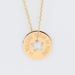 Pendentif personnalisé médaille gravée plaqué or cible étoile 21 mm