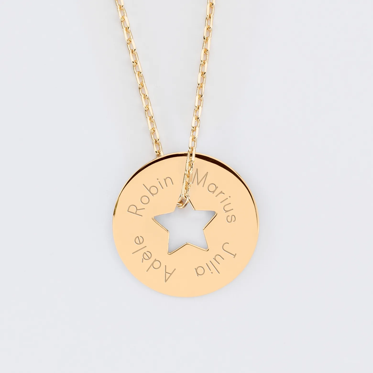 Pendentif personnalisé médaille gravée plaqué or cible étoile 21 mm