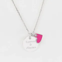 Pendentif personnalisé médaille gravée argent 15 mm et breloque coeur email 10 mm