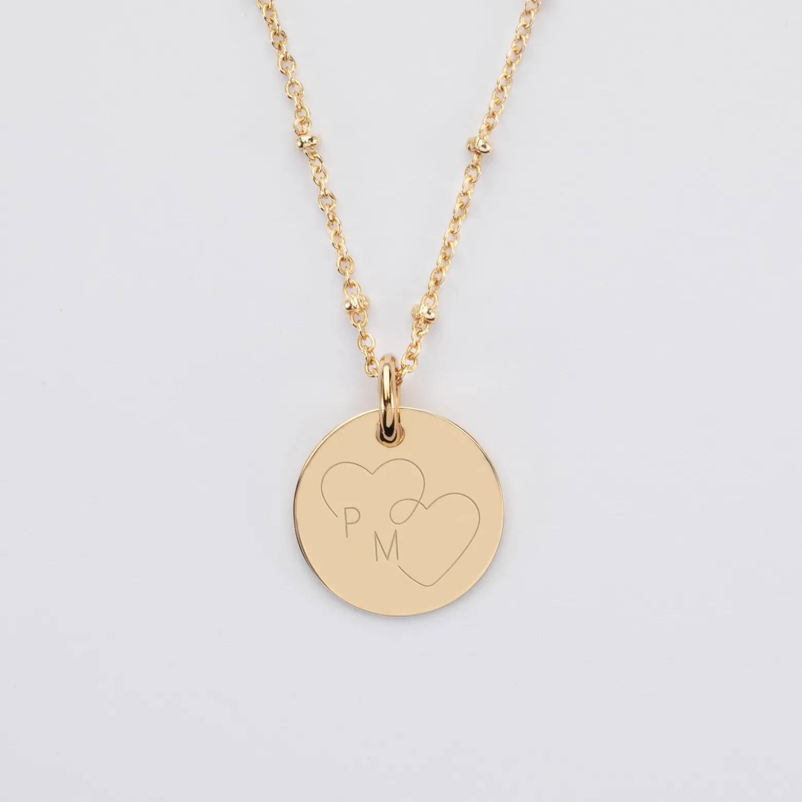 Pendentif personnalisé médaille gravée plaqué or 15 mm - Edition spéciale mariage Coeur Infini
