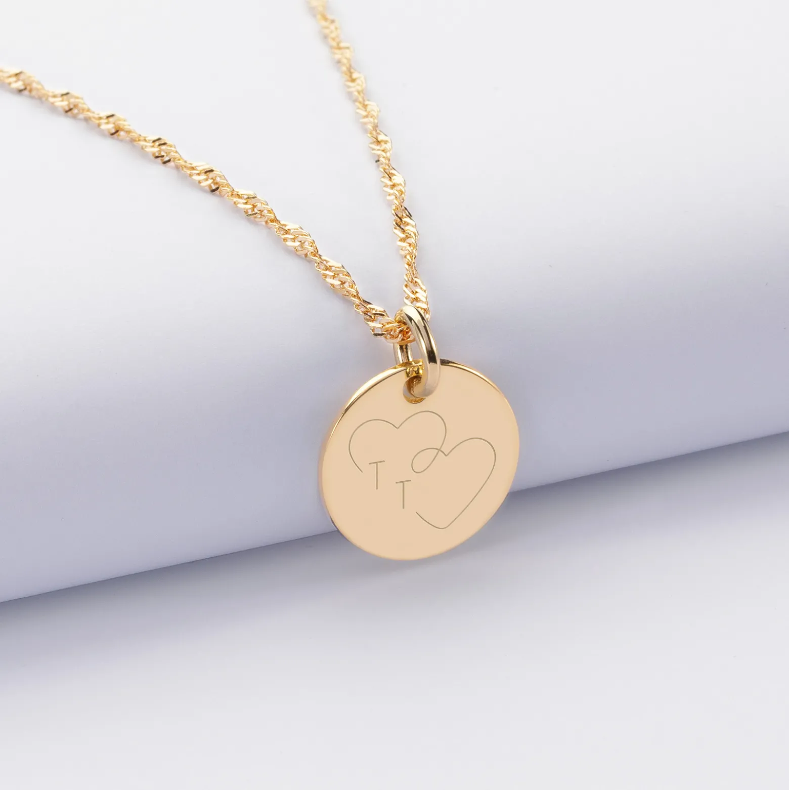 Pendentif personnalisé médaille gravée plaqué or 15 mm - Edition spéciale mariage Coeur Infini