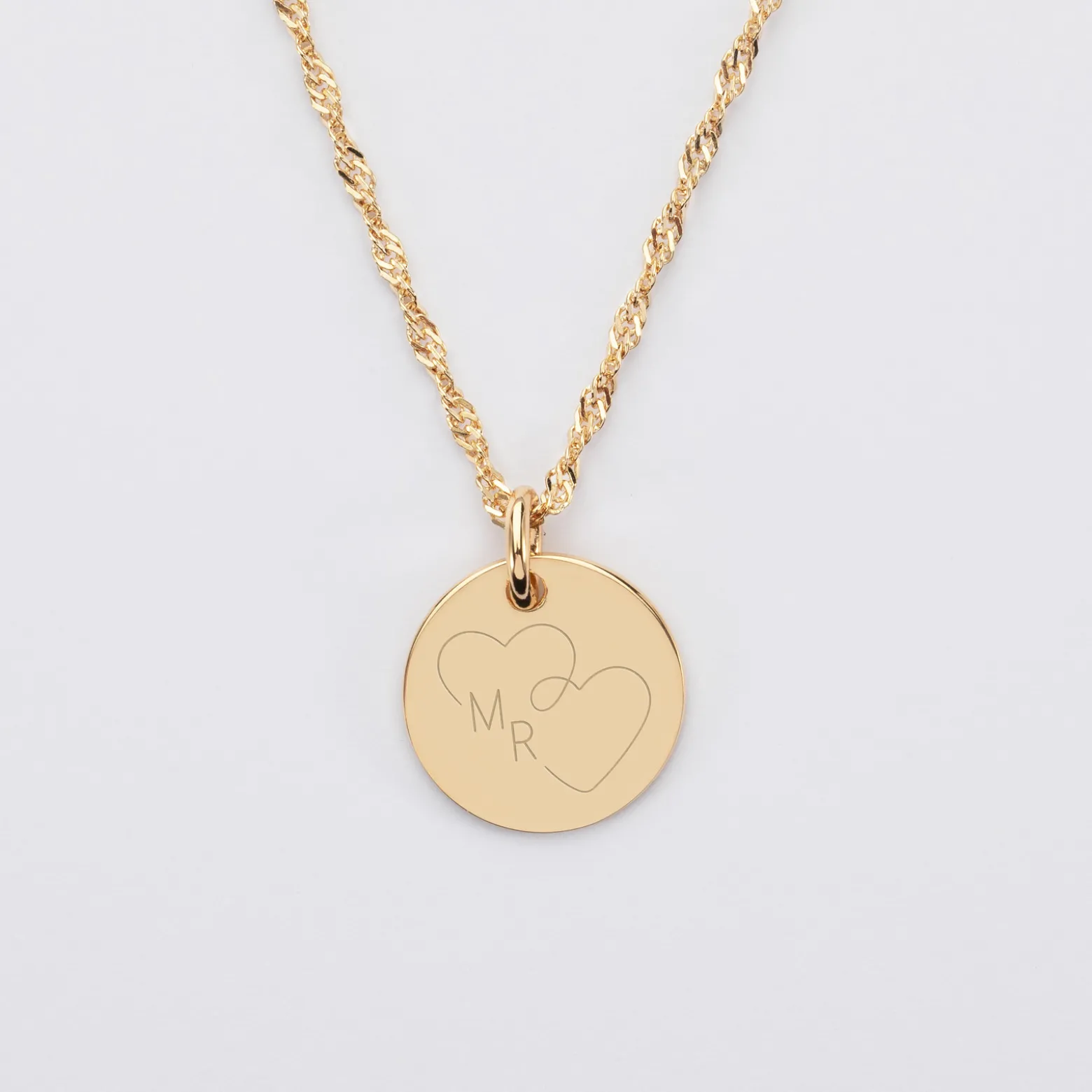 Pendentif personnalisé médaille gravée plaqué or 15 mm - Edition spéciale mariage Coeur Infini