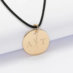 Pendentif personnalisé médaille gravée plaqué or 19 mm - Edition spéciale mariage Initiales Florales