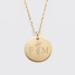 Pendentif personnalisé médaille gravée plaqué or 19 mm - Edition spéciale mariage Initiales Florales