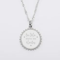 Pendentif personnalisé médaille soleil gravée argent 20 mm