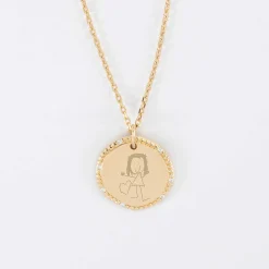 Pendentif personnalisé médaille contour scintillant gravée plaqué or 16 mm