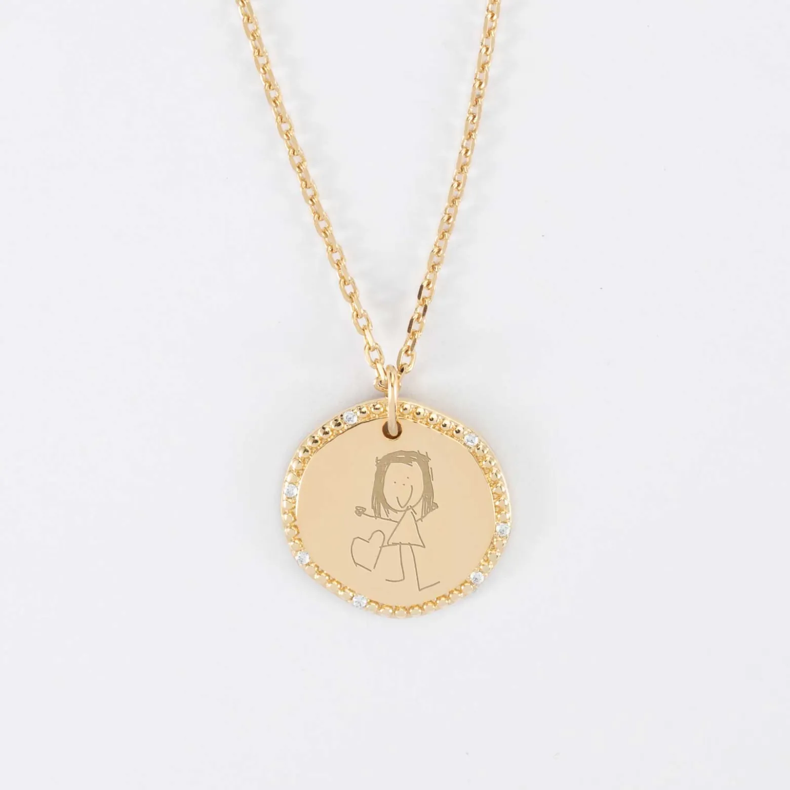 Pendentif personnalisé médaille contour scintillant gravée plaqué or 16 mm