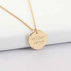 Pendentif personnalisé médaille contour scintillant gravée plaqué or 16 mm