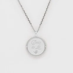 Pendentif personnalisé médaille réversible contour tressé Eternelle gravée argent 18 mm