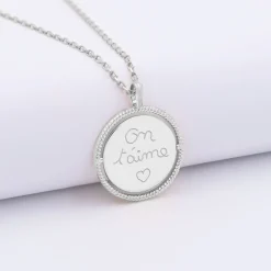 Pendentif personnalisé médaille réversible contour tressé Eternelle gravée argent 18 mm