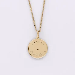 Pendentif personnalisé médaille Lune zircons crépuscule gravée plaqué or 16 mm