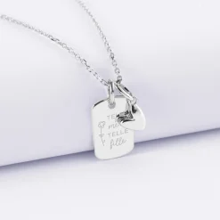 Pendentif personnalisé médaille gravée argent rectangle 17x11 mm et breloque petit coeur bombé 7 mm - HappyBulle x Atelier Wagram