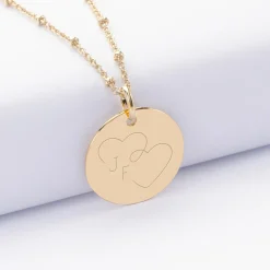 Pendentif personnalisé médaille gravée plaqué or 19 mm - Edition spéciale mariage Coeur Infini