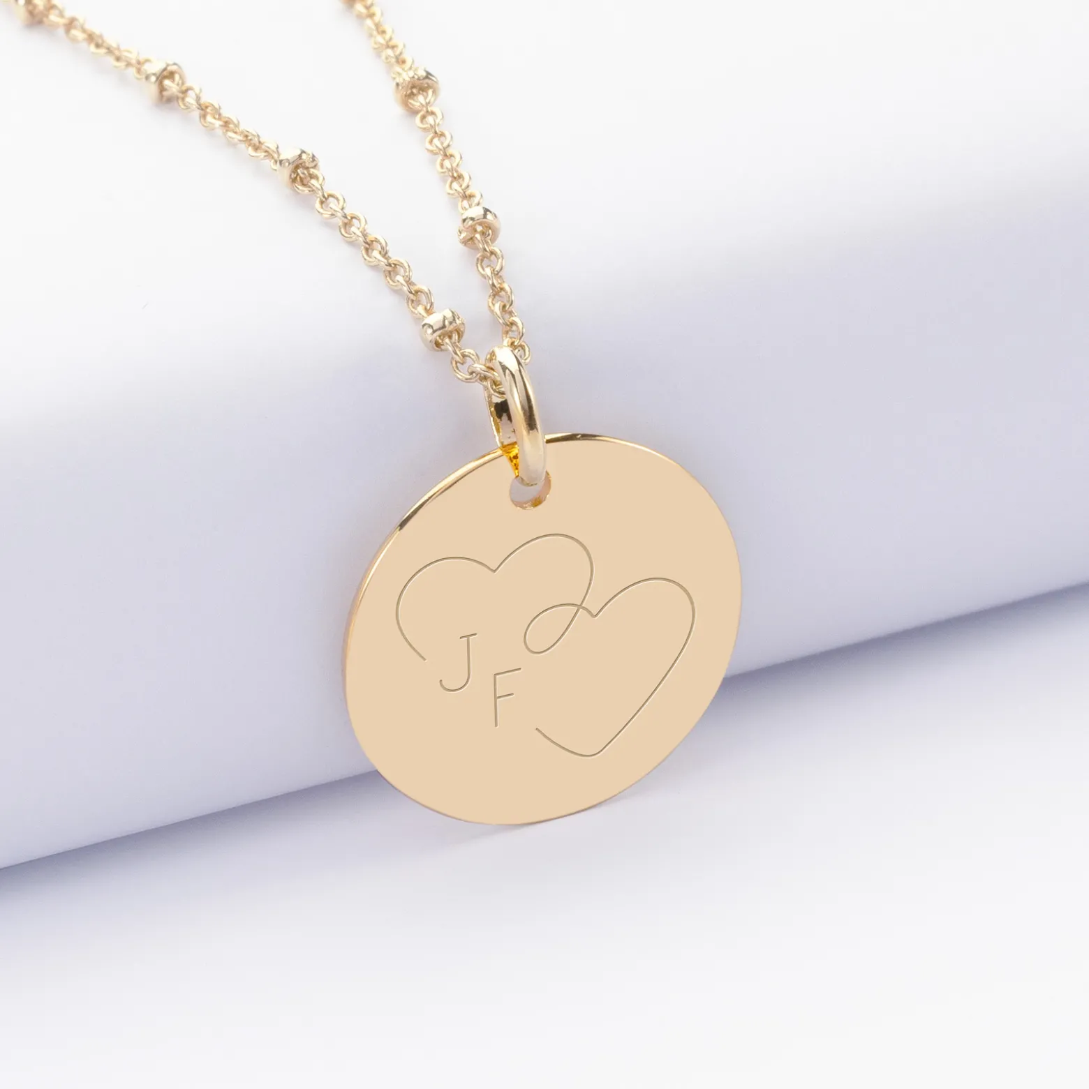 Pendentif personnalisé médaille gravée plaqué or 19 mm - Edition spéciale mariage Coeur Infini