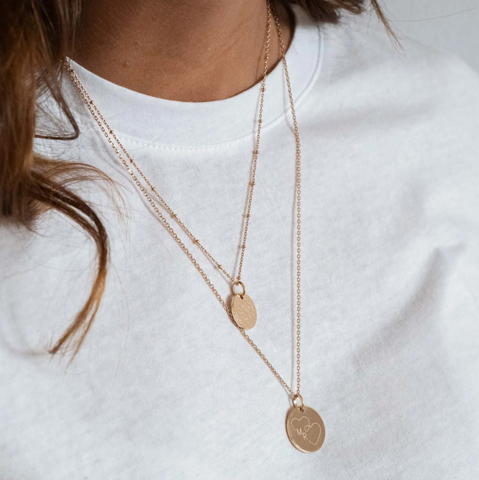 Pendentif personnalisé médaille gravée plaqué or 19 mm - Edition spéciale mariage Coeur Infini