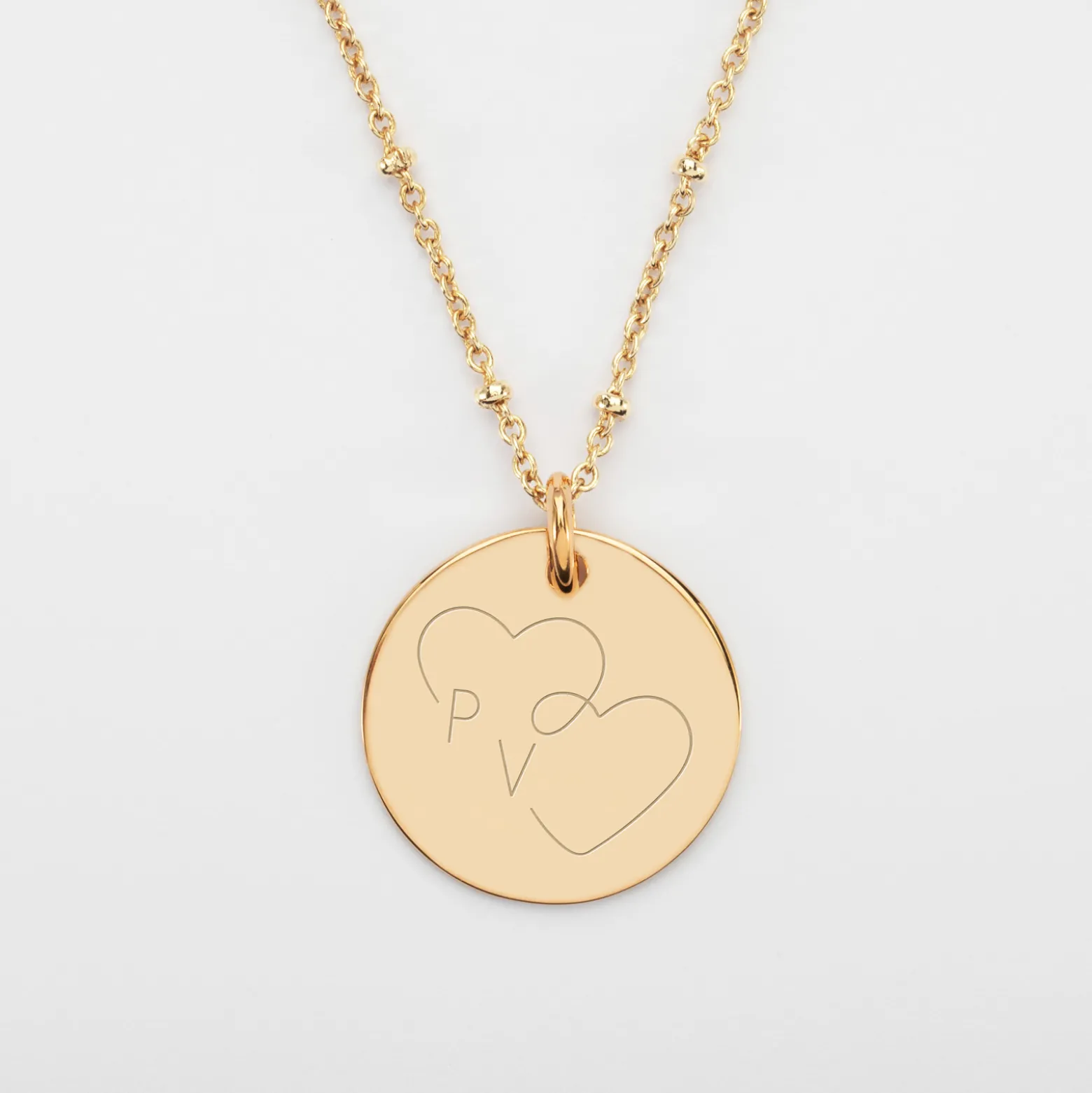 Pendentif personnalisé médaille gravée plaqué or 19 mm - Edition spéciale mariage Coeur Infini