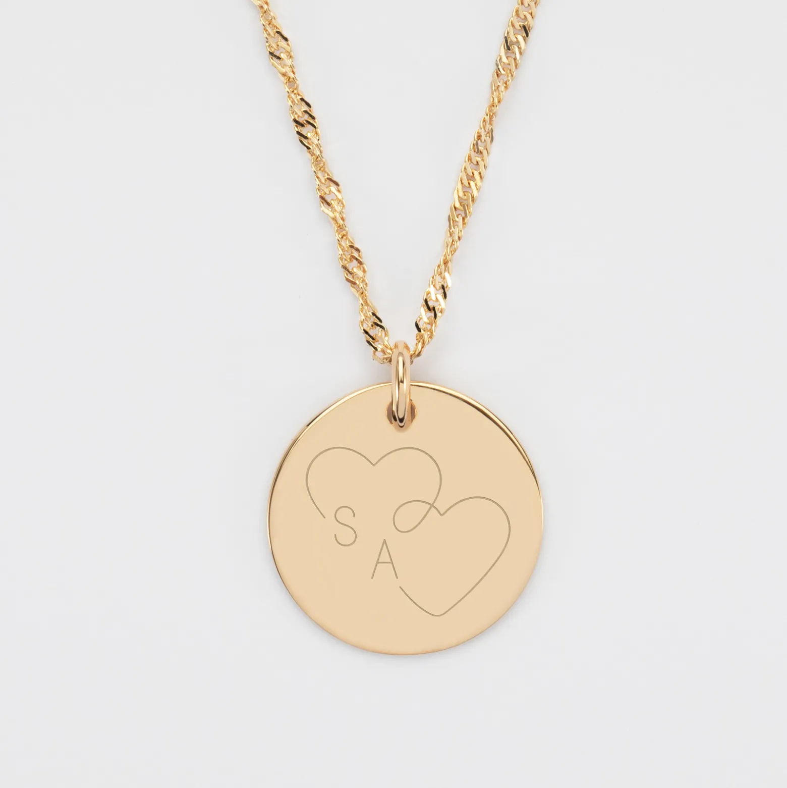 Pendentif personnalisé médaille gravée plaqué or 19 mm - Edition spéciale mariage Coeur Infini