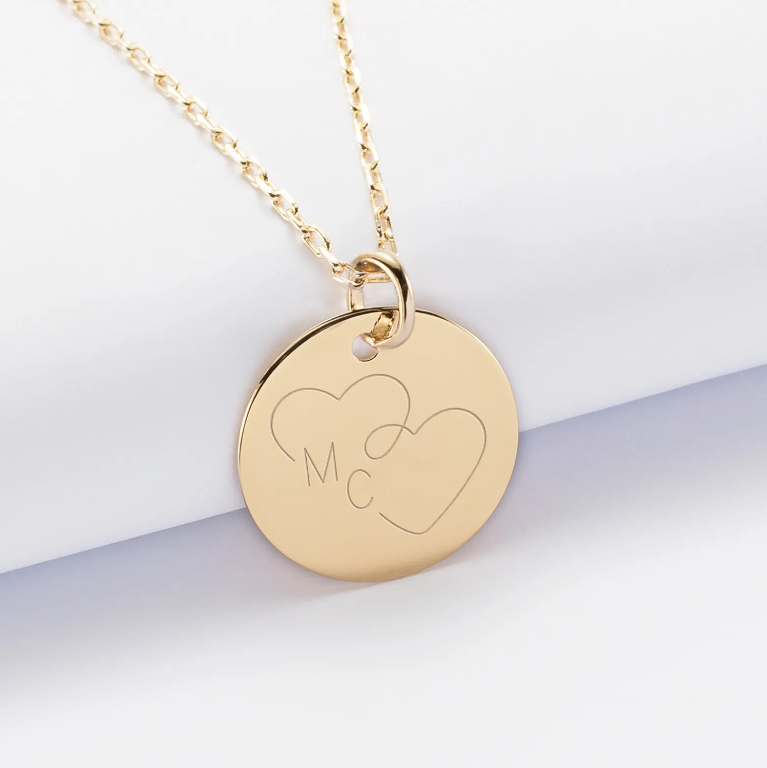 Pendentif personnalisé médaille gravée plaqué or 19 mm - Edition spéciale mariage Coeur Infini