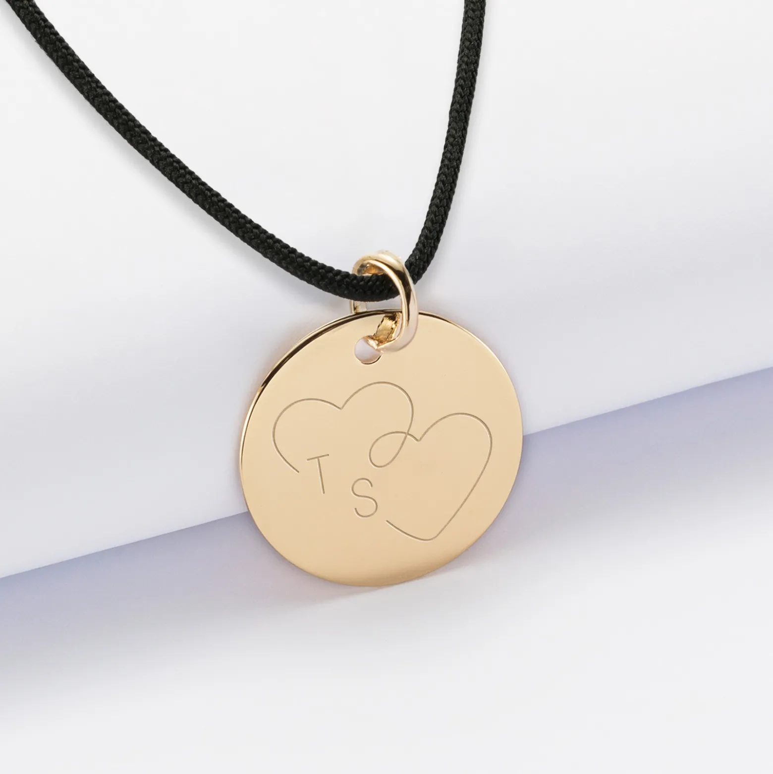 Pendentif personnalisé médaille gravée plaqué or 19 mm - Edition spéciale mariage Coeur Infini