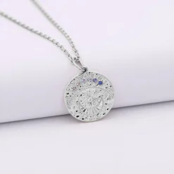 Pendentif personnalisé médaille Lune zircons crépuscule gravée argent 16 mm