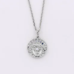 Pendentif personnalisé médaille Lune zircons crépuscule gravée argent 16 mm